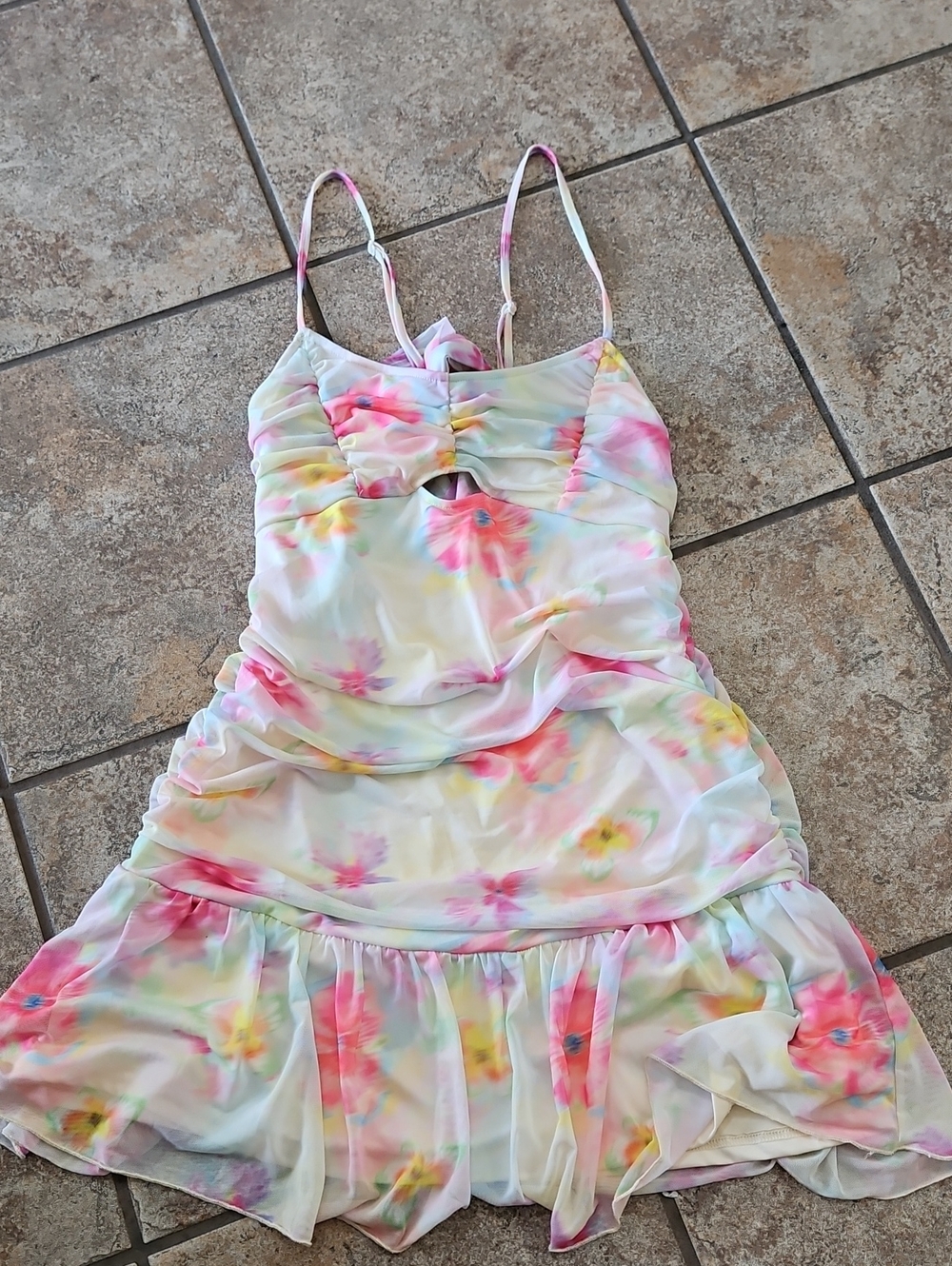 Floral Tie-Dye Mini Dress with Ruffle Hem